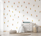 Flower Nursery Wall Stickers in Soft Pastel Colours, 18 Removable Woven Fabric Decals for Nursery Decor