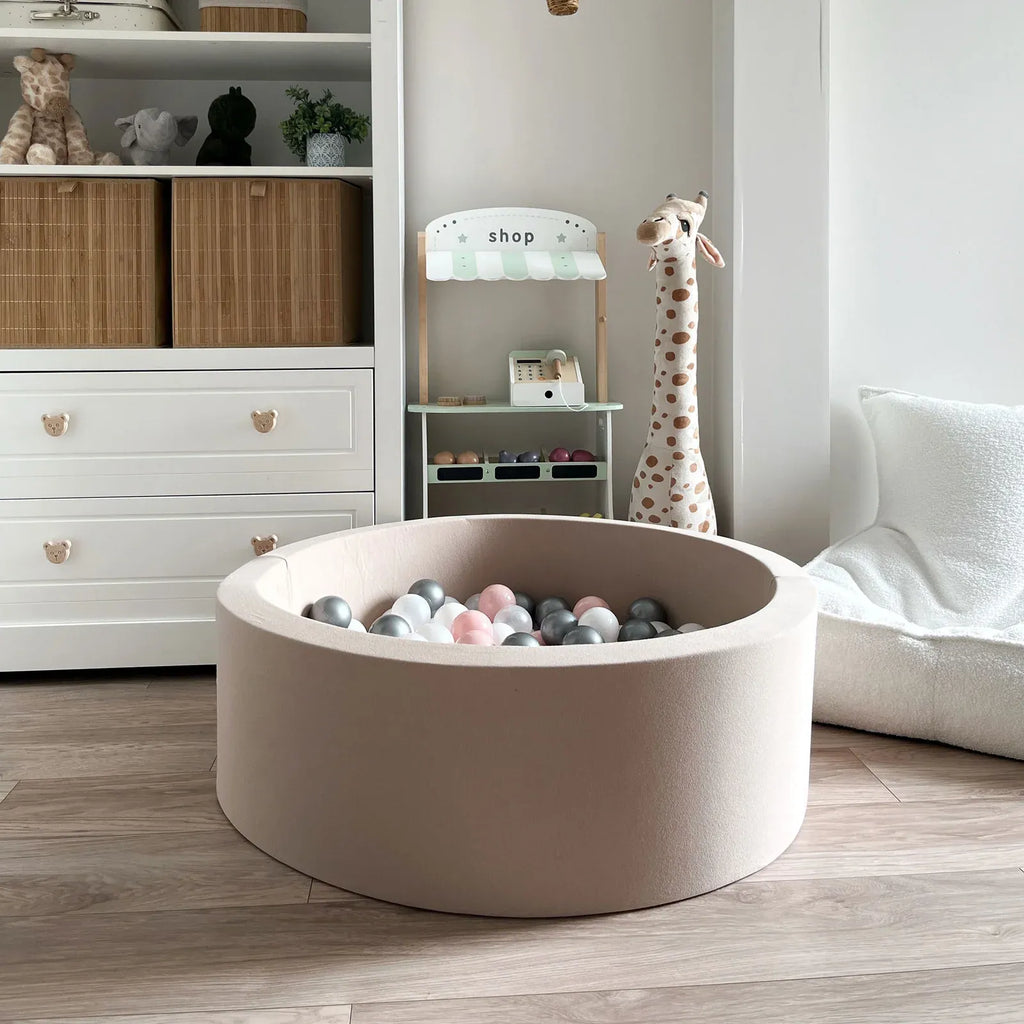 Foam Ball Pit for Children with Removable Cotton Cover, Beige Design and Medium or Large Size