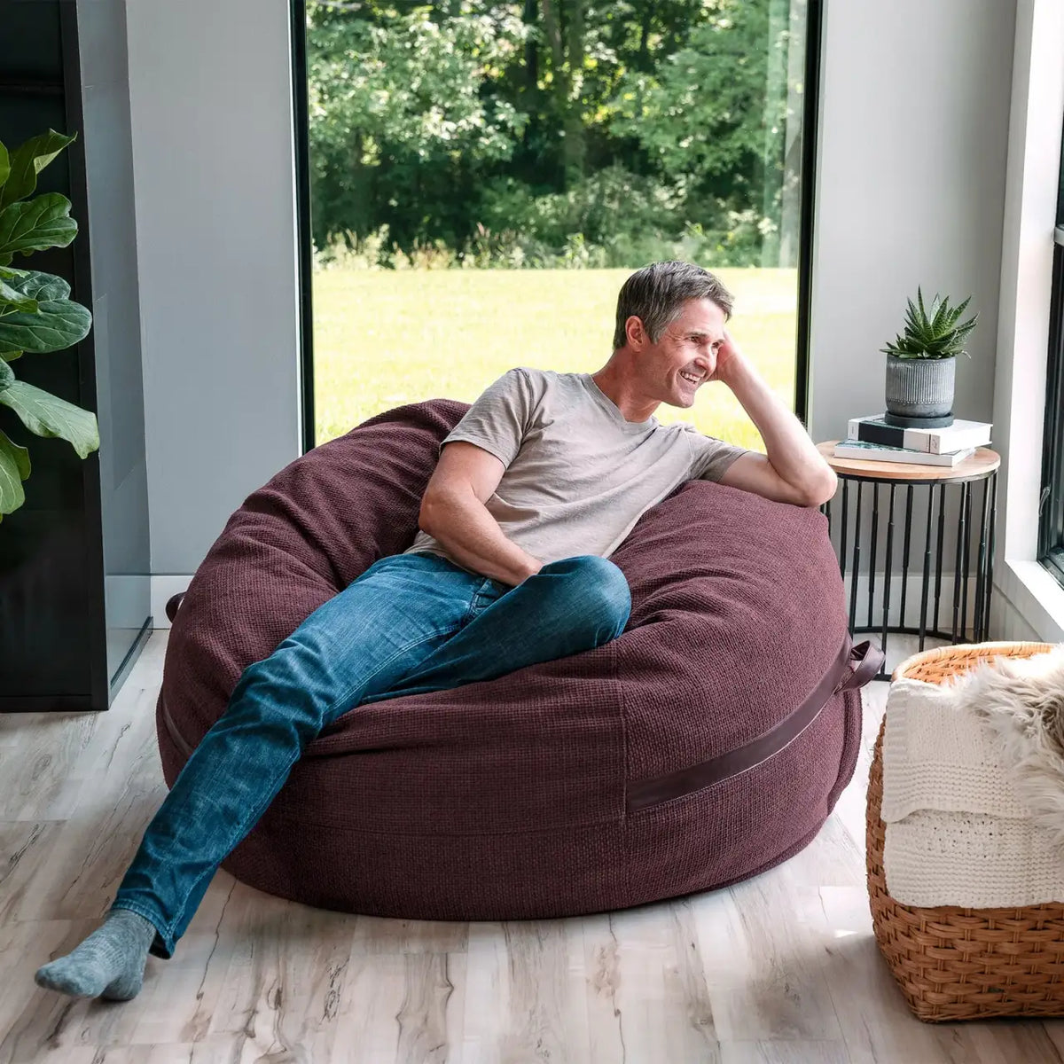 Foam Bean Bag Chair, Premium-Merlot Cloudweave