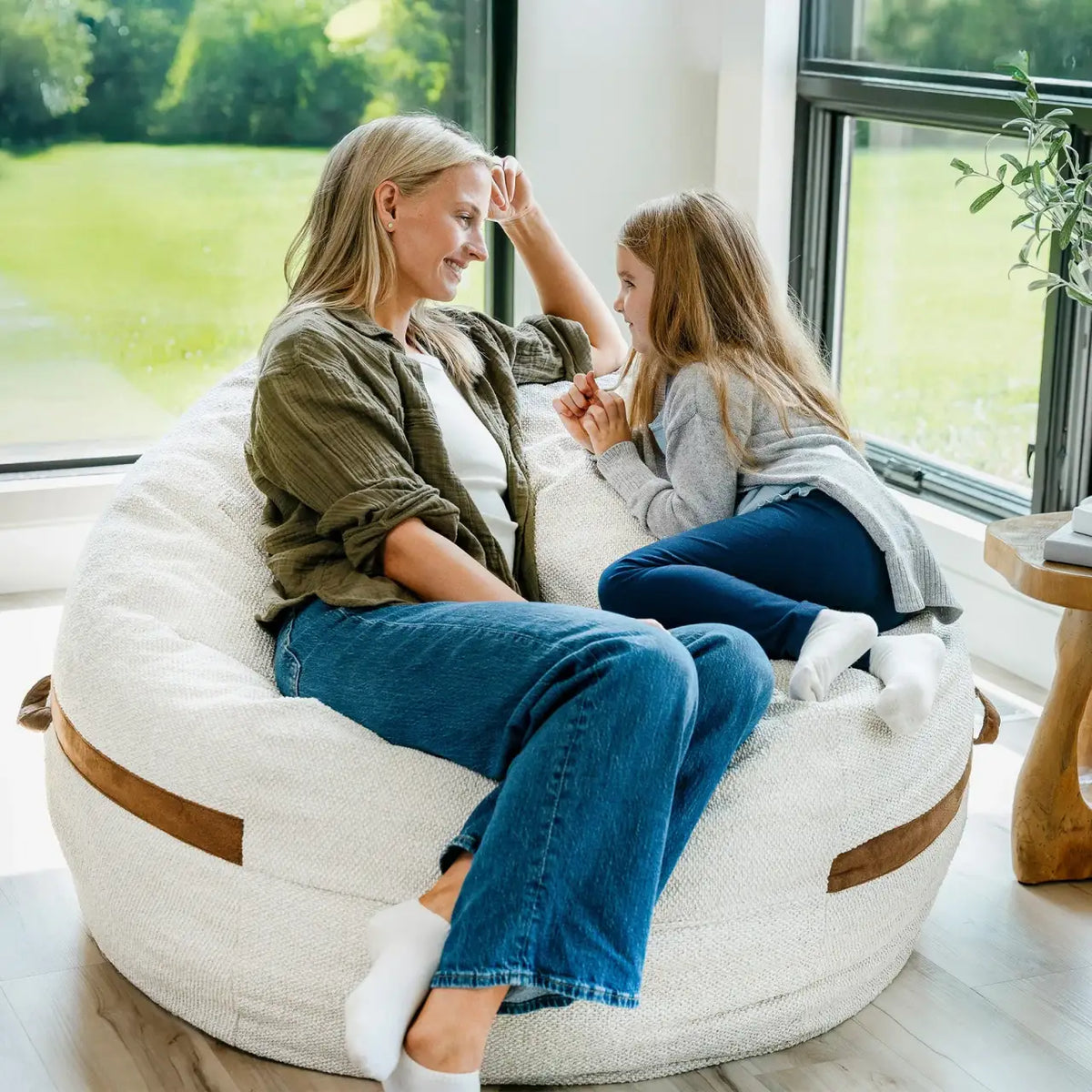 Foam Bean Bag Chair, Premium-Sandstone Textured Boucle