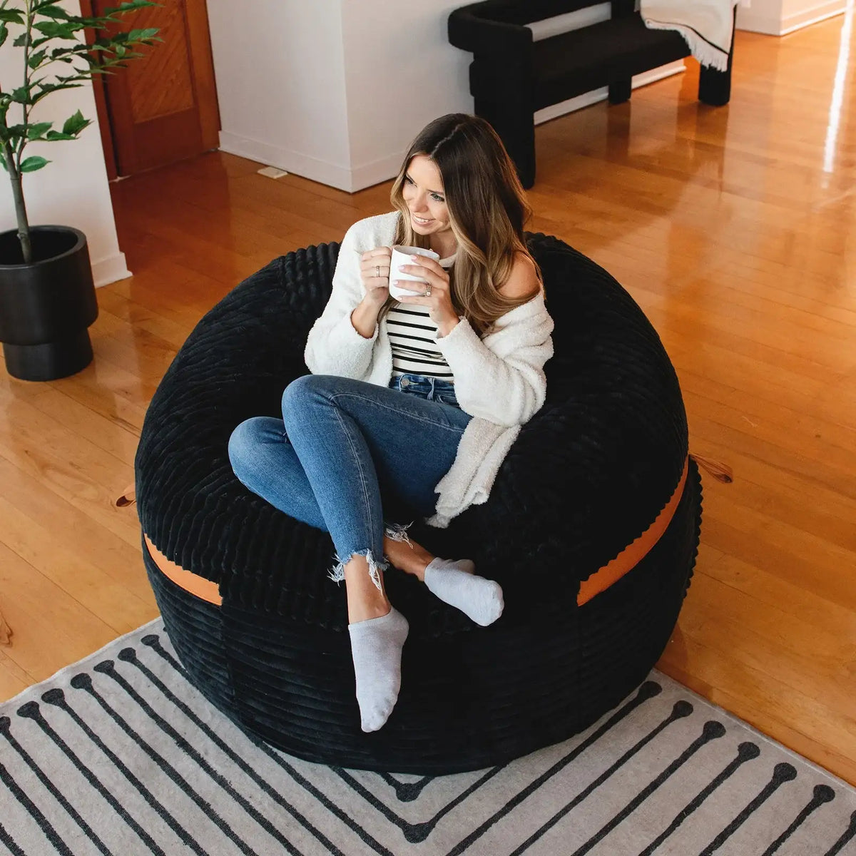 Foam Bean Bag Chair, Signature-Black Licorice Corded
