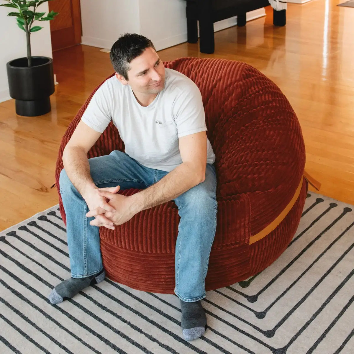 Foam Bean Bag Chair, Signature-Deep Terracotta Corded
