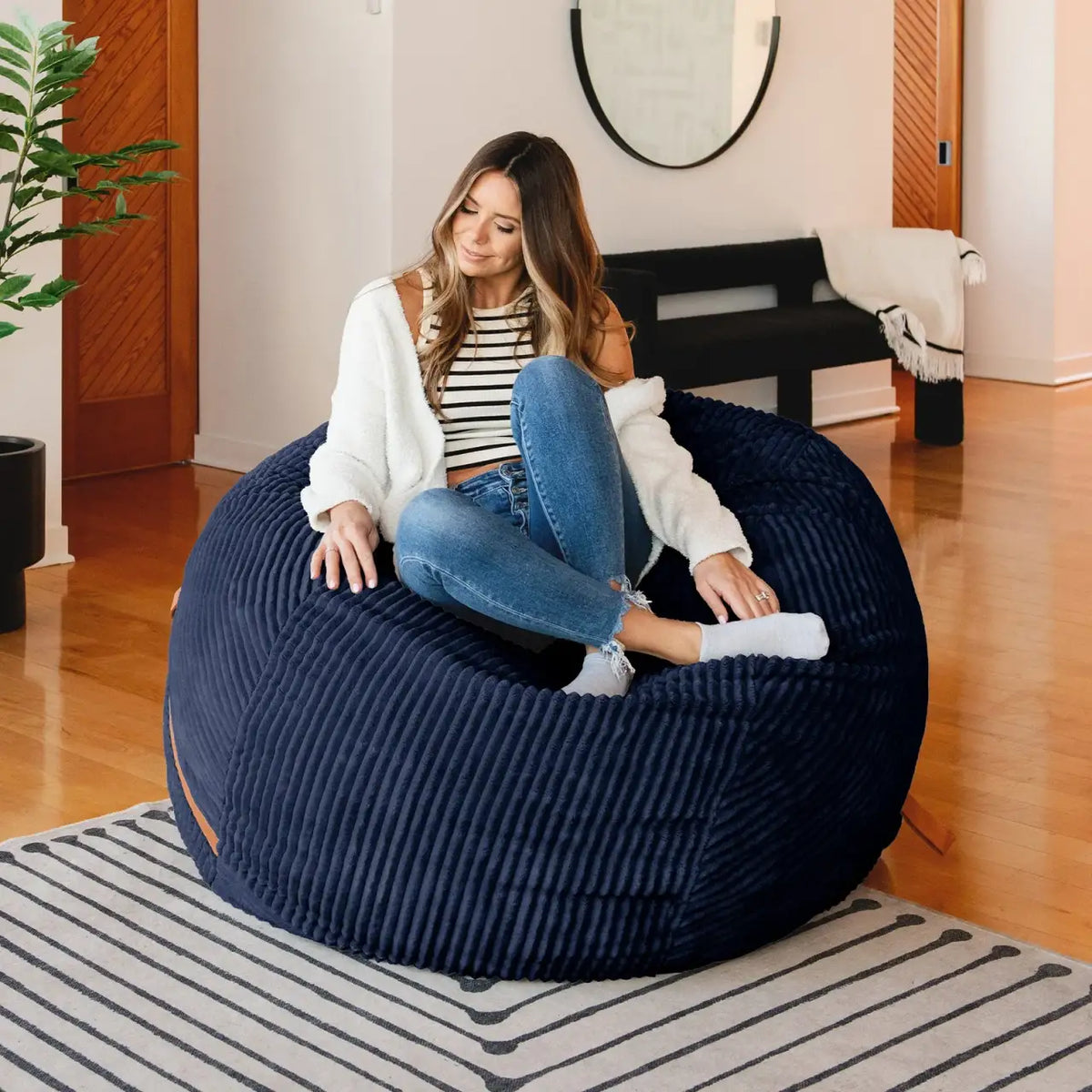 Foam Bean Bag Chair, Signature-Midnight Blue Corded