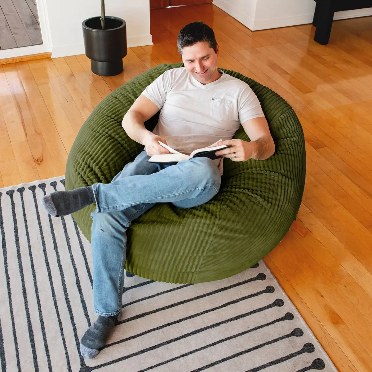 Foam Bean Bag Chair, Signature-Moss Green Corded Plush