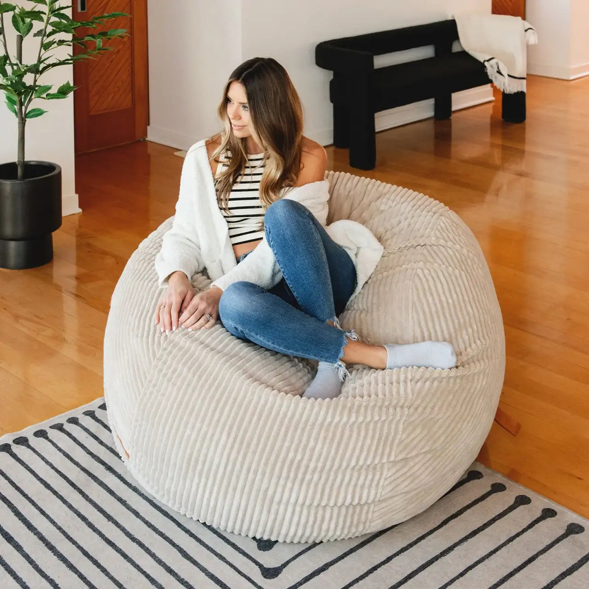 Foam Bean Bag Chair, Signature-Vanilla Latte Corded