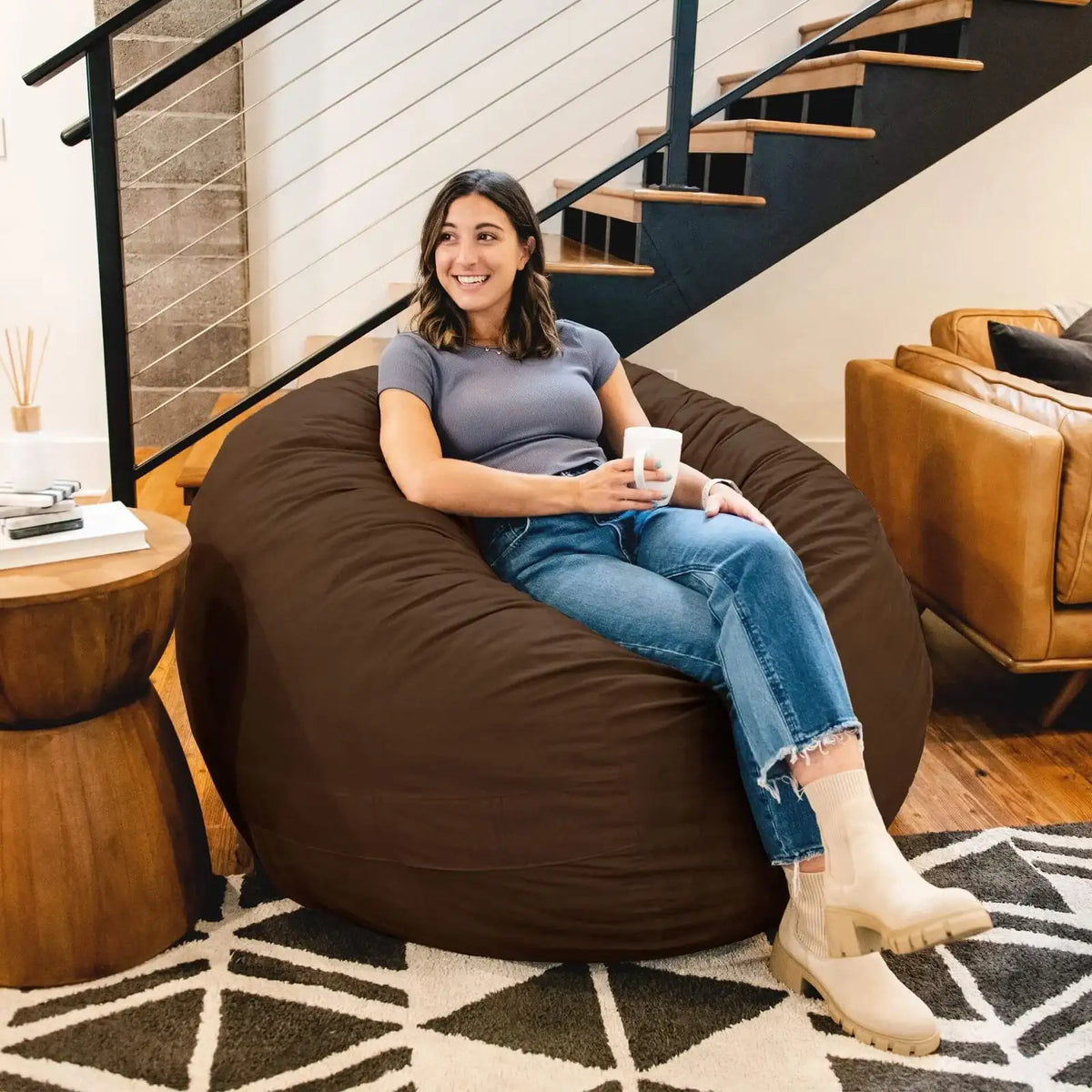 Foam Bean Bag Chair, Standard-Cocoa Brushed Denim