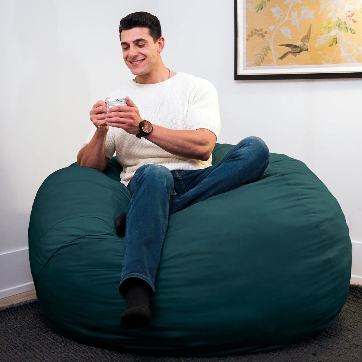 Foam Bean Bag Chair, Standard-Deep Sea Velveteen