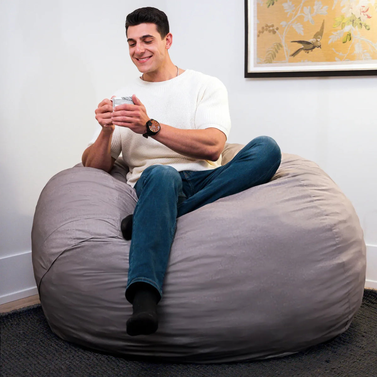 Foam Bean Bag Chair, Standard-Fog Brushed Denim