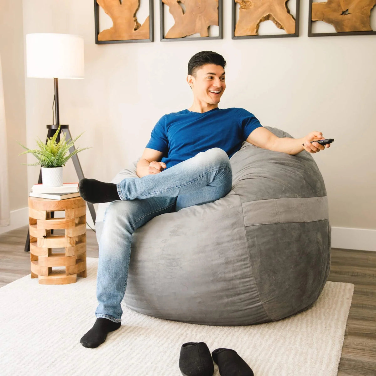Foam Bean Bag Chair, Standard-Gray Plush