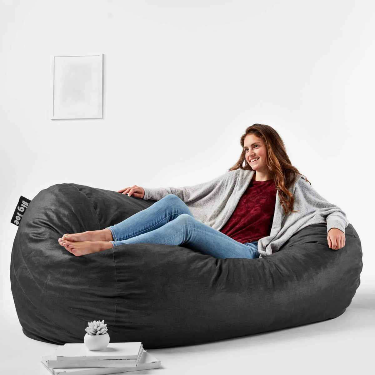 Foam Bean Bag Lounger, Brushed Denim-Black Brushed Denim