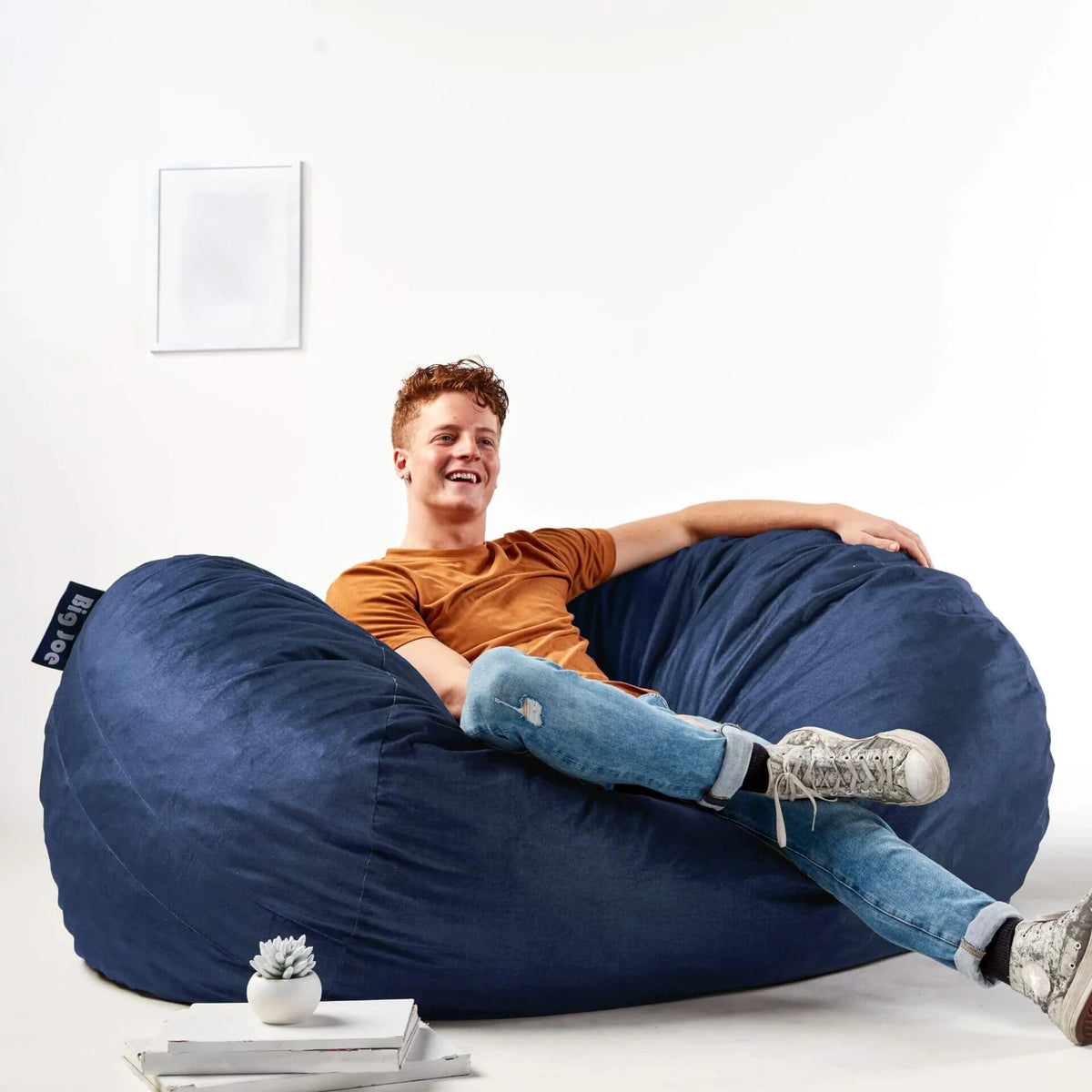 Foam Bean Bag Lounger, Brushed Denim-Cobalt Brushed Denim