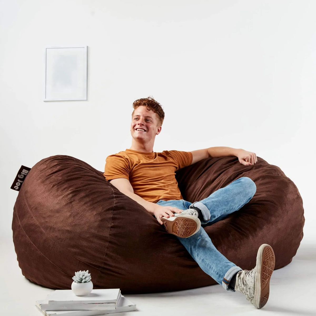 Foam Bean Bag Lounger, Brushed Denim-Cocoa Brushed Denim