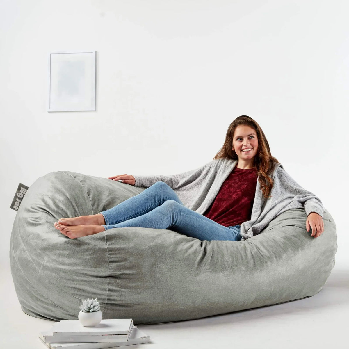 Foam Bean Bag Lounger, Brushed Denim-Fog Brushed Denim
