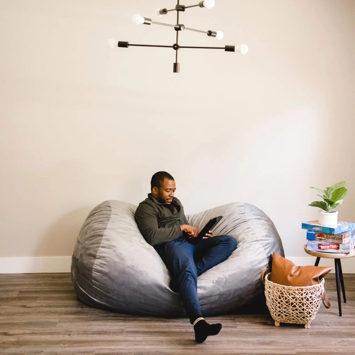 Foam Bean Bag Lounger, Plush-Gray Plush