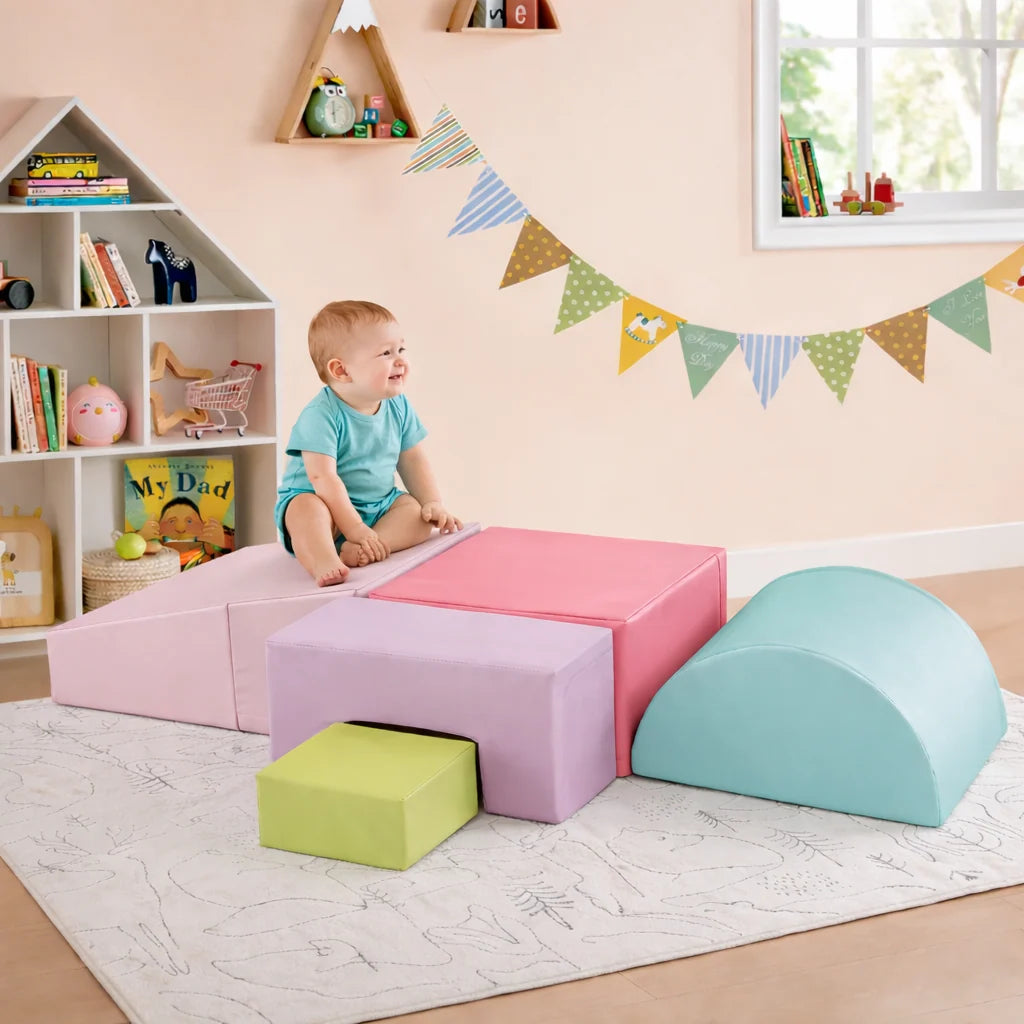 Foam Climbing Blocks for Toddlers 1–3, Modular Soft Play Activity Set with Wipe-Clean PU Cover