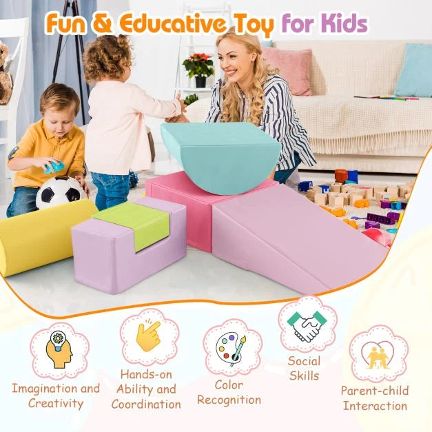 Foam Climbing Blocks for Toddlers 1–3, Modular Soft Play Activity Set with Wipe-Clean PU Cover