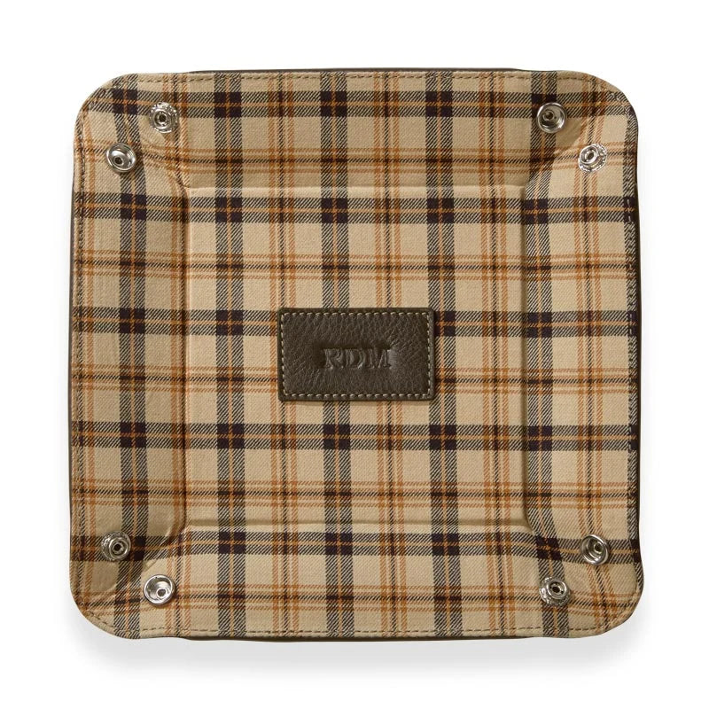 Foldable Leather Desk Tray in Mocha for Travel, Workspace Organization, and Snap-Closed Accessory Storage