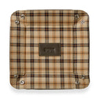 Foldable Leather Desk Tray in Mocha for Travel, Workspace Organization, and Snap-Closed Accessory Storage