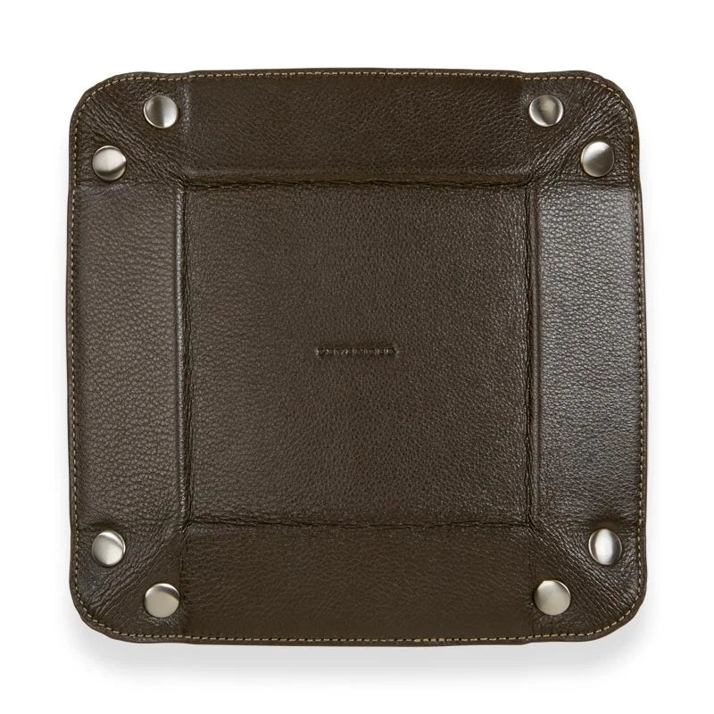 Foldable Leather Desk Tray in Mocha for Travel, Workspace Organization, and Snap-Closed Accessory Storage