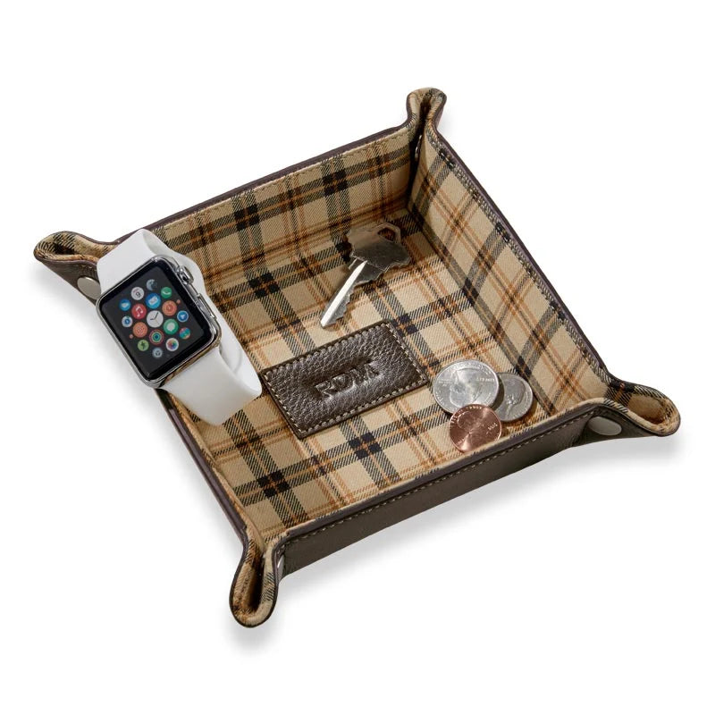 Foldable Leather Desk Tray in Mocha for Travel, Workspace Organization, and Snap-Closed Accessory Storage