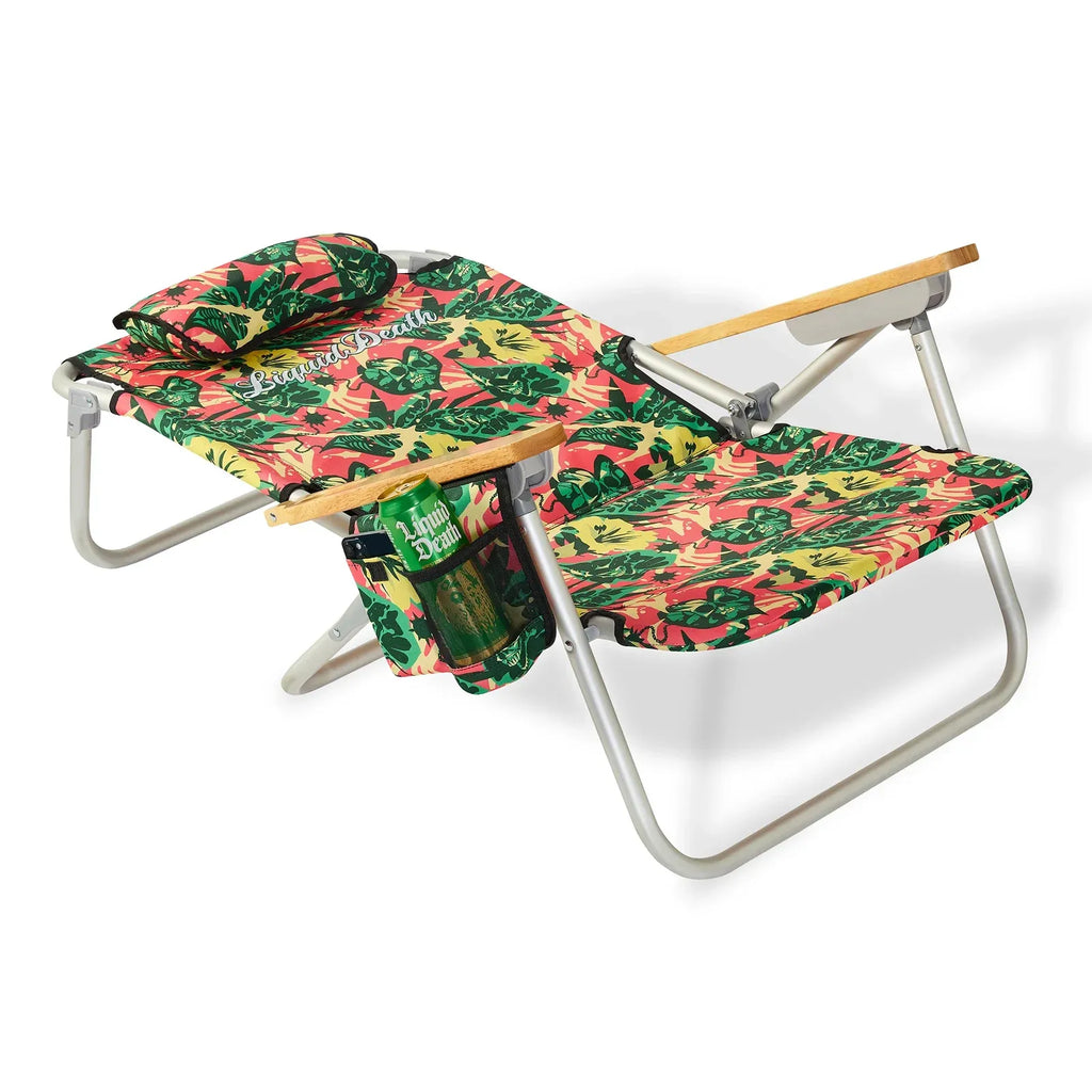 Folding Beach Chair in Pink/Green, Compact Outdoor Seating for Relaxing by the Shore or Pool