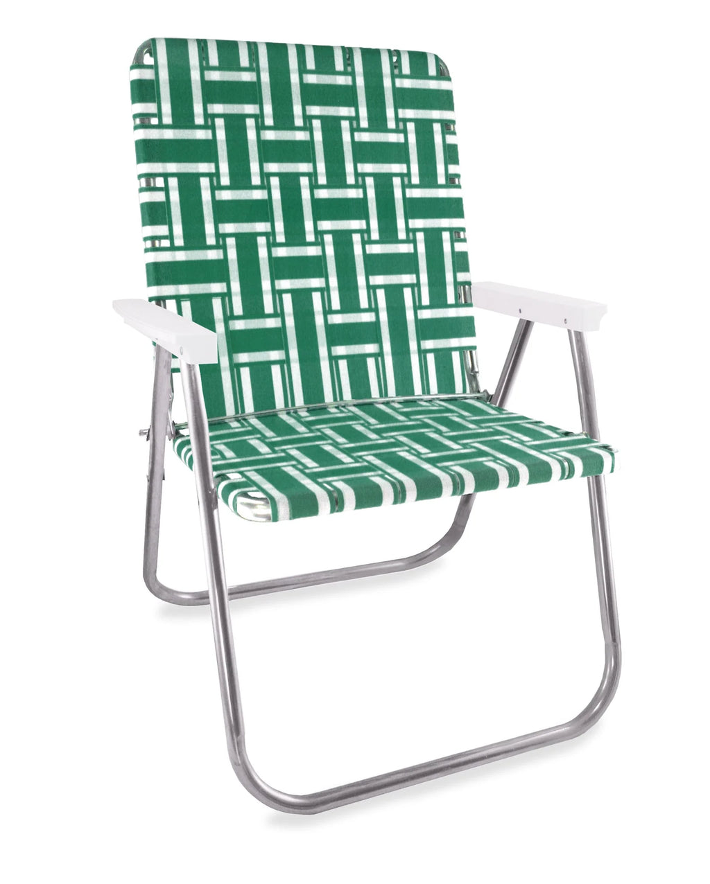 Folding Lawn Chair in Green and White Stripes, Magnum Size