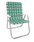 Folding Lawn Chair in Green and White Stripes, Magnum Size
