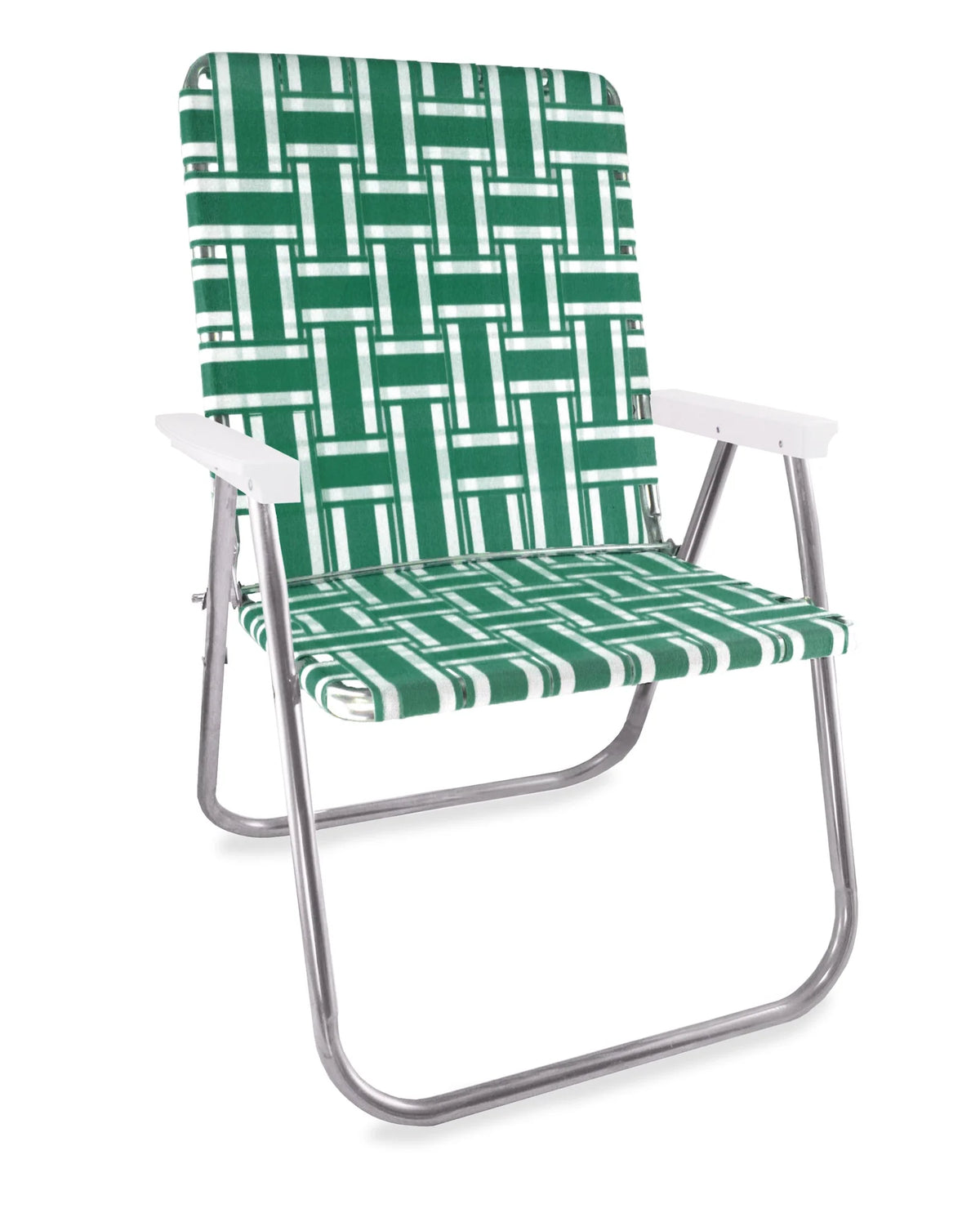 Folding Lawn Chair in Green and White Stripes, Magnum Size