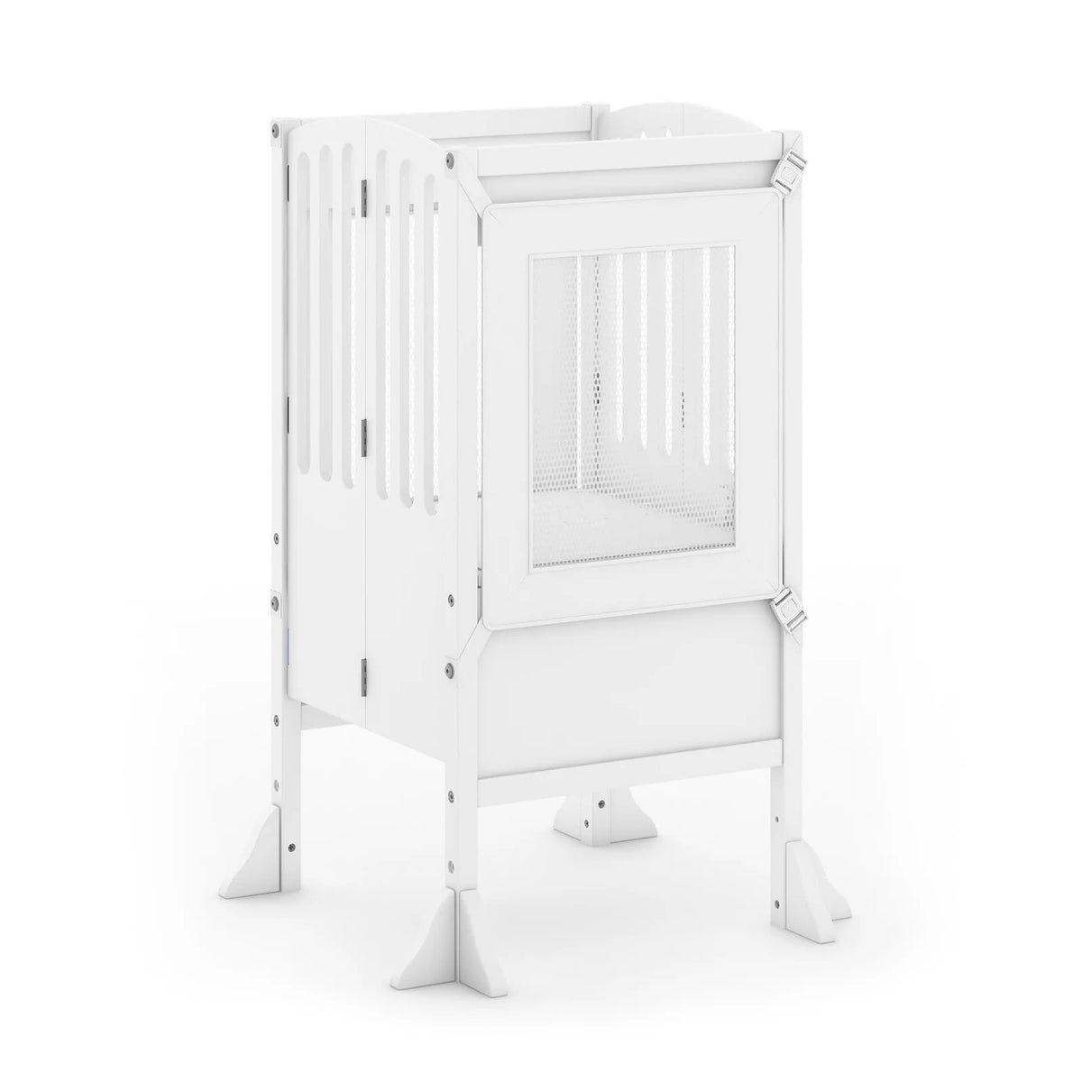 Folding Toddler Kitchen Tower with an Adjustable Platform for Counter Height Activities and Flat Storage — White