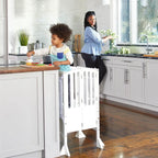 Folding Toddler Kitchen Tower with an Adjustable Platform for Counter Height Activities and Flat Storage
