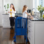 Folding Toddler Kitchen Tower with an Adjustable Platform for Counter Height Activities and Flat Storage