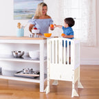 Folding Toddler Kitchen Tower with an Adjustable Platform for Counter Height Activities and Flat Storage