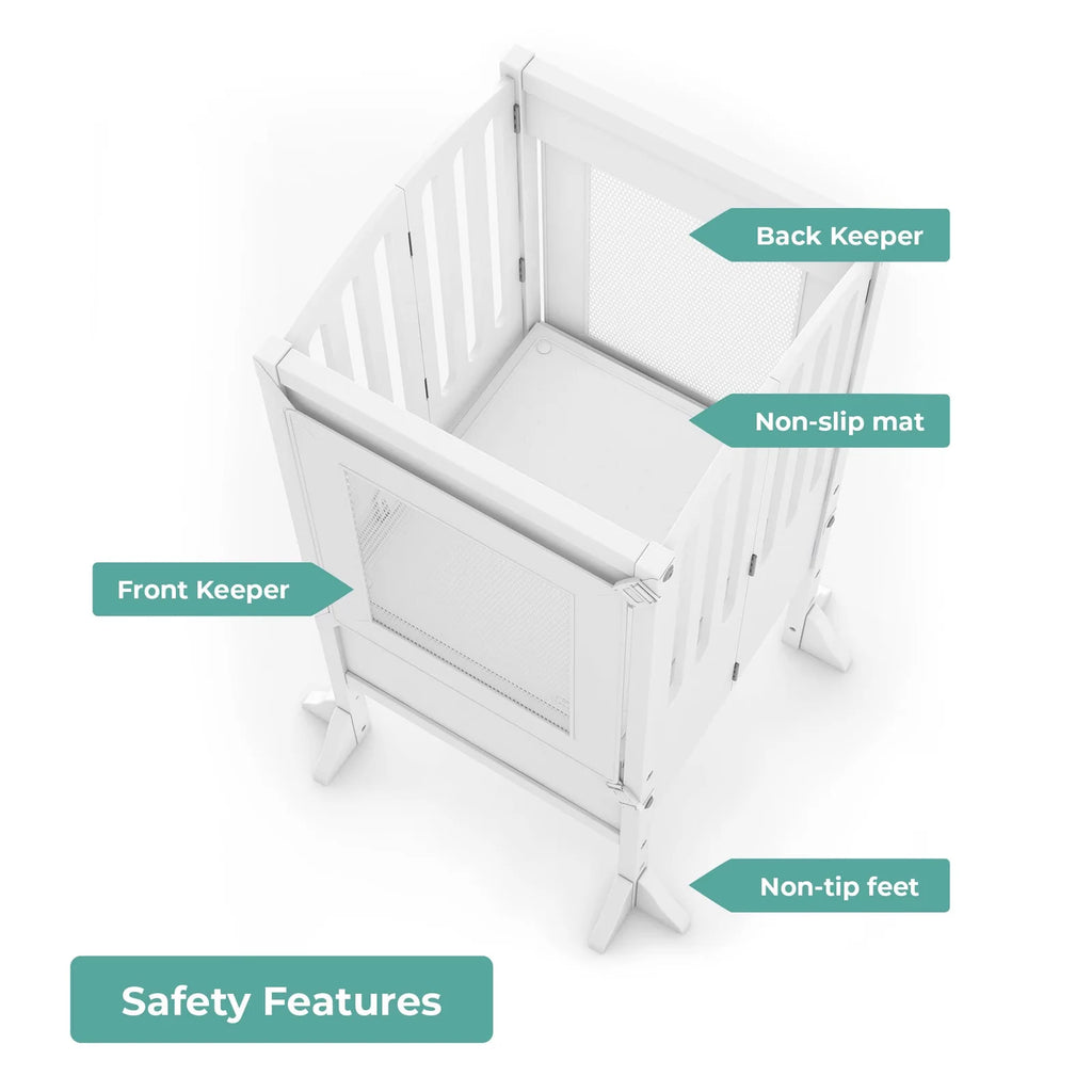 Folding Toddler Kitchen Tower with an Adjustable Platform for Counter Height Activities and Flat Storage