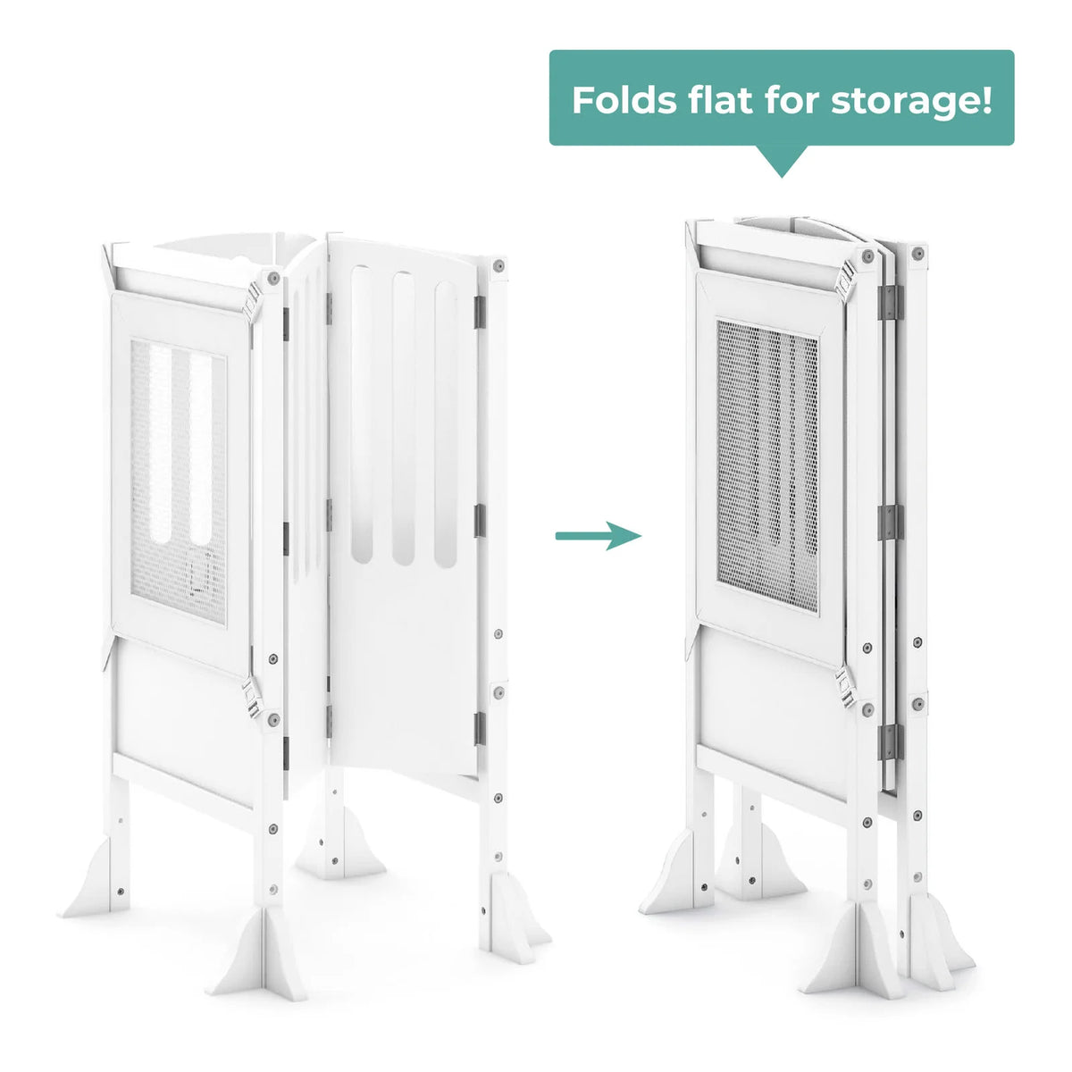 Folding Toddler Kitchen Tower with an Adjustable Platform for Counter Height Activities and Flat Storage