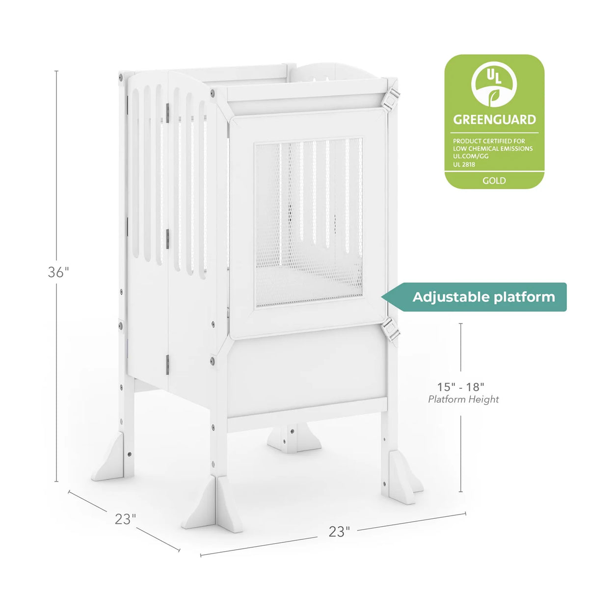 Folding Toddler Kitchen Tower with an Adjustable Platform for Counter Height Activities and Flat Storage