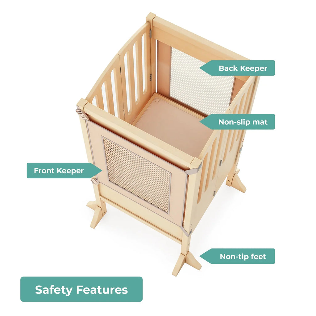 Folding Toddler Kitchen Tower with an Adjustable Platform for Counter Height Activities and Flat Storage