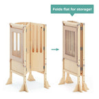 Folding Toddler Kitchen Tower with an Adjustable Platform for Counter Height Activities and Flat Storage