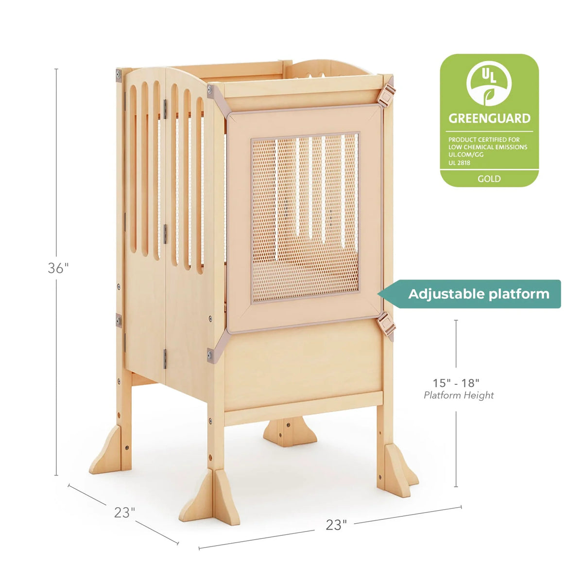 Folding Toddler Kitchen Tower with an Adjustable Platform for Counter Height Activities and Flat Storage