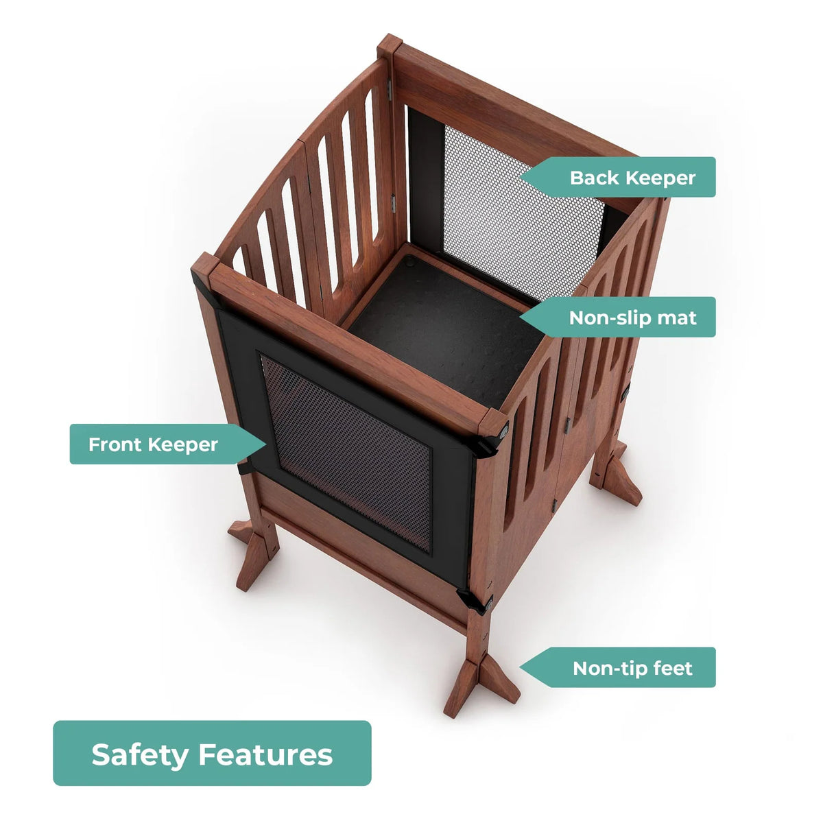 Folding Toddler Kitchen Tower with an Adjustable Platform for Counter Height Activities and Flat Storage