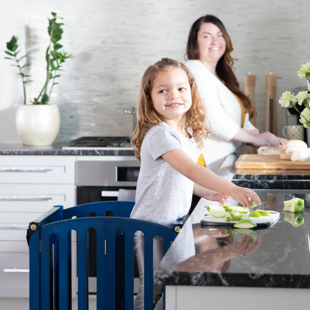 Folding Toddler Kitchen Tower with an Adjustable Platform for Counter Height Activities and Flat Storage