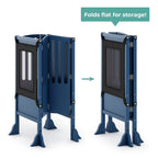 Folding Toddler Kitchen Tower with an Adjustable Platform for Counter Height Activities and Flat Storage