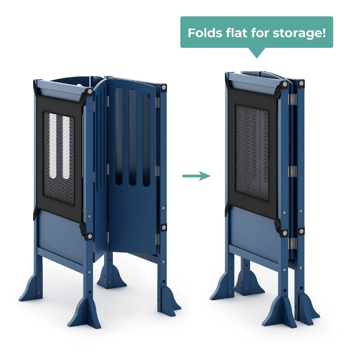 Folding Toddler Kitchen Tower with an Adjustable Platform for Counter Height Activities and Flat Storage