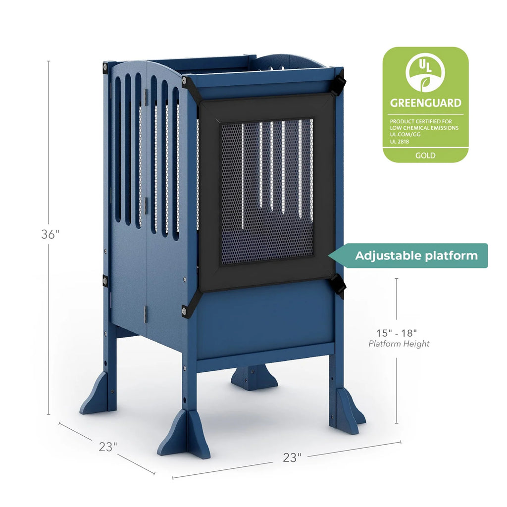 Folding Toddler Kitchen Tower with an Adjustable Platform for Counter Height Activities and Flat Storage