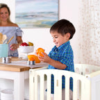 Folding Toddler Kitchen Tower with an Adjustable Platform for Counter Height Activities and Flat Storage