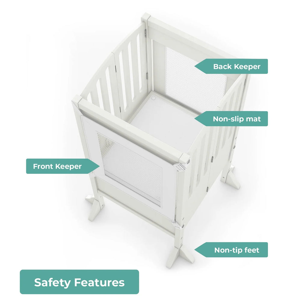 Folding Toddler Kitchen Tower with an Adjustable Platform for Counter Height Activities and Flat Storage