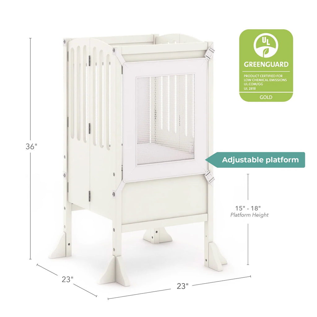 Folding Toddler Kitchen Tower with an Adjustable Platform for Counter Height Activities and Flat Storage