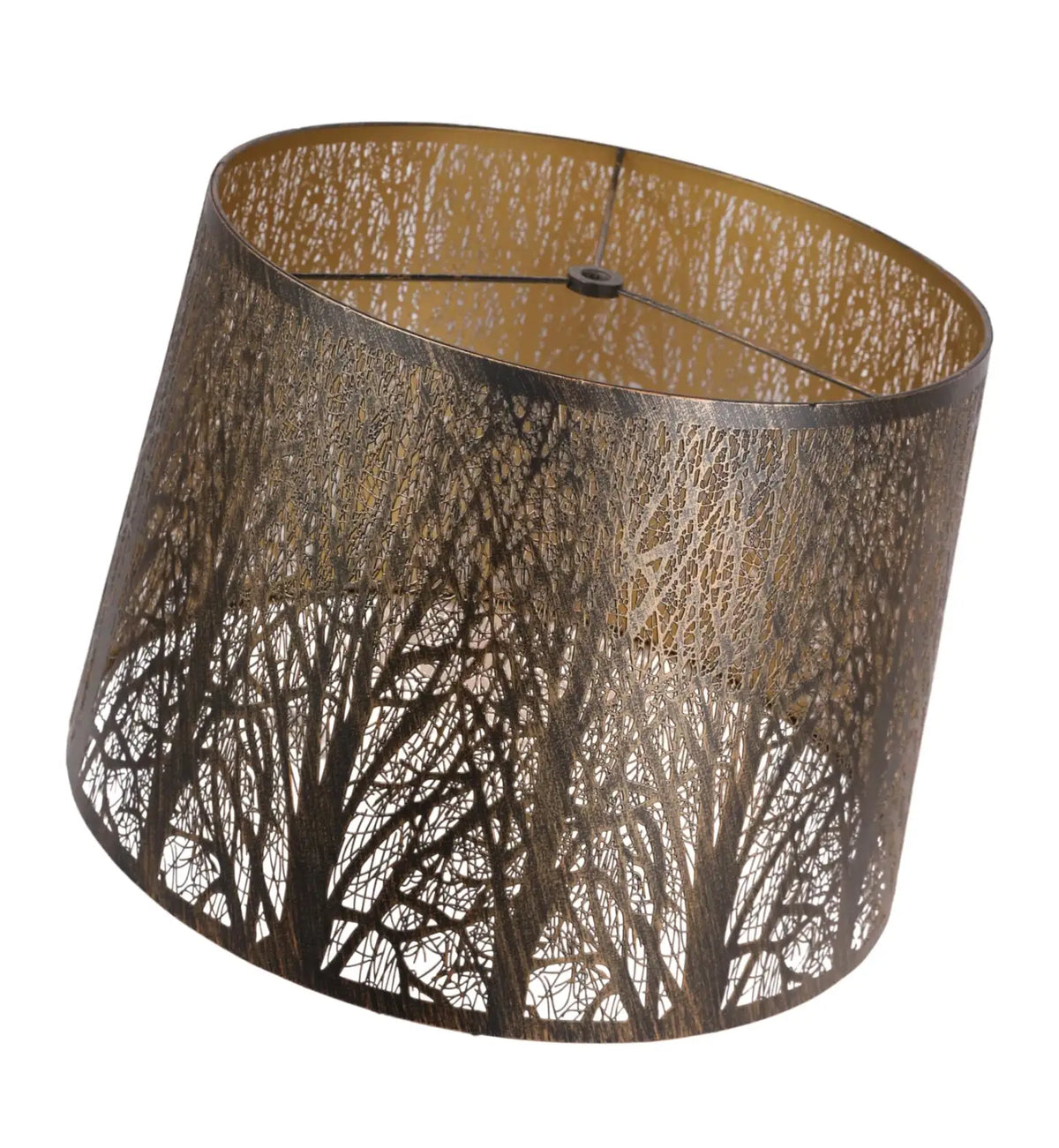 Forest Etched Metal Lampshade for Compatible Floor and Table Lamps, 12 x 14 x 10 Inches, Gold Interior