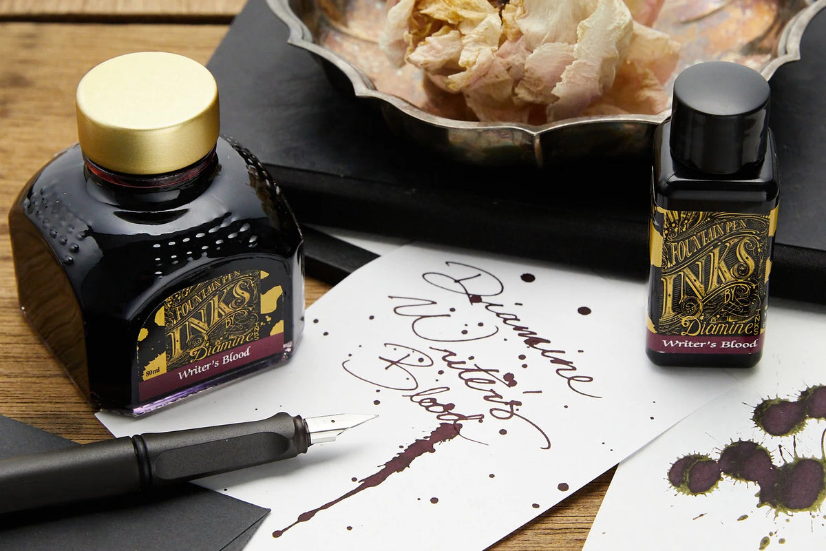 Fountain Pen Ink in Dark Burgundy Red, 80ml Glass Bottle