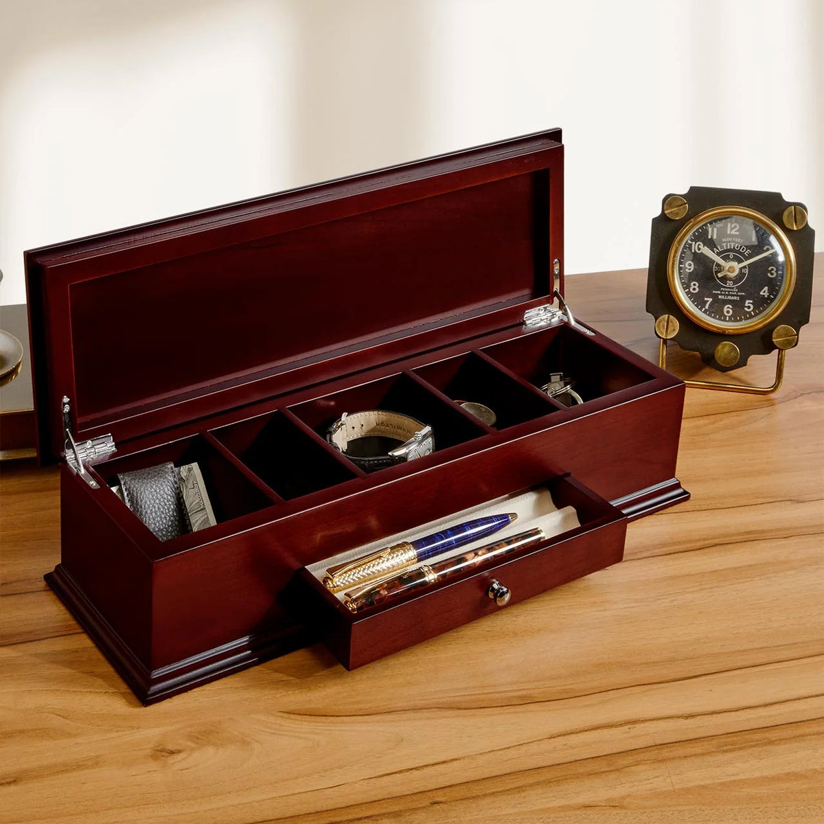 Fountain Pen Organizer Case with Matching Two-Pen Stand and Velvet-Lined Storage for Writing Essentials