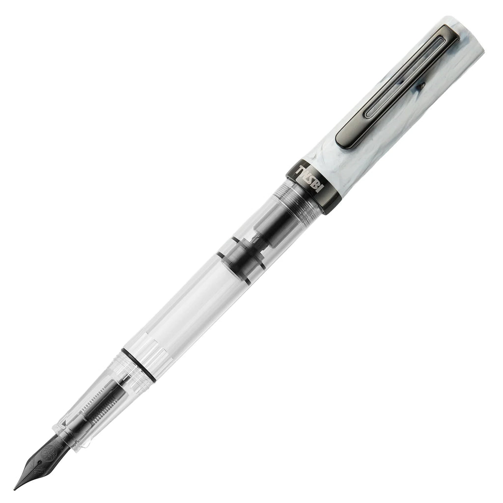 Fountain Pen with Crystal Clear Piston Barrel, Carrara Marbled Pattern and Five Nib Sizes for Everyday Writing